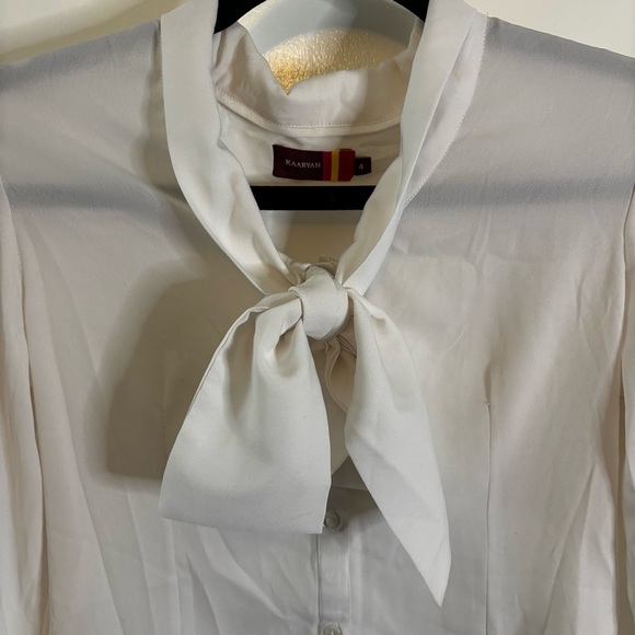 White Button Down Blouse with Bow Tie - Picture 2 of 9